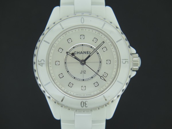 Chanel J12 33mm White Ceramic Diamond Dial Women's Watch H5703