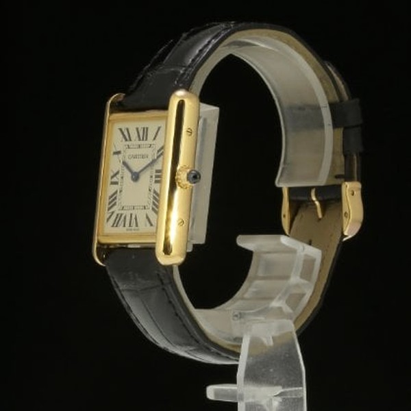 Cartier Tank Louis Large Silver Dial Yellow Gold Leather Strap Women's  Watch WGTA0067