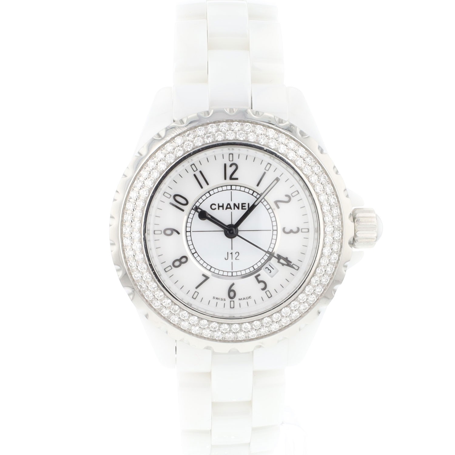 Chanel J12 Diamond White Ceramic Ladies Watch H0967 – Watches of