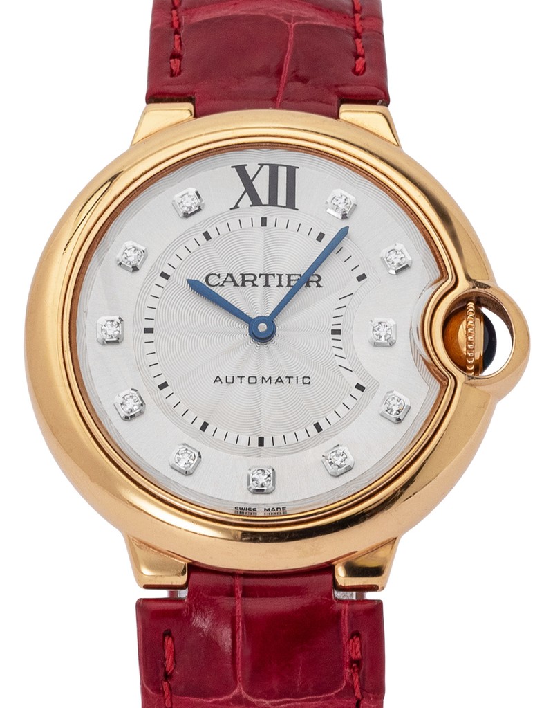 Montre Ballon Bleu de Cartier 36mm, mouvement automatique, or rose, cuir