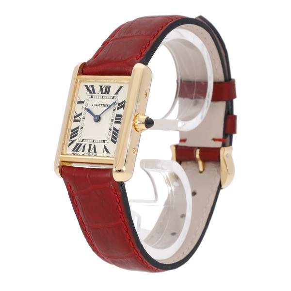 ▷ Cartier Tank Louis Cartier Small Quartz Yellow Gold Silver Dial Leather  Strap W1529856 - REVIEW 