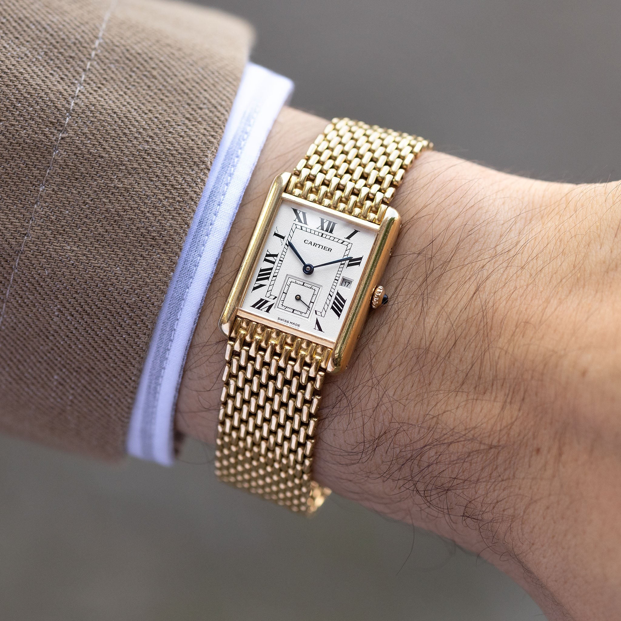 Cartier Tank Louis Women's 2442 18k Yellow Gold Mint Leather Strap Luxury  Watch